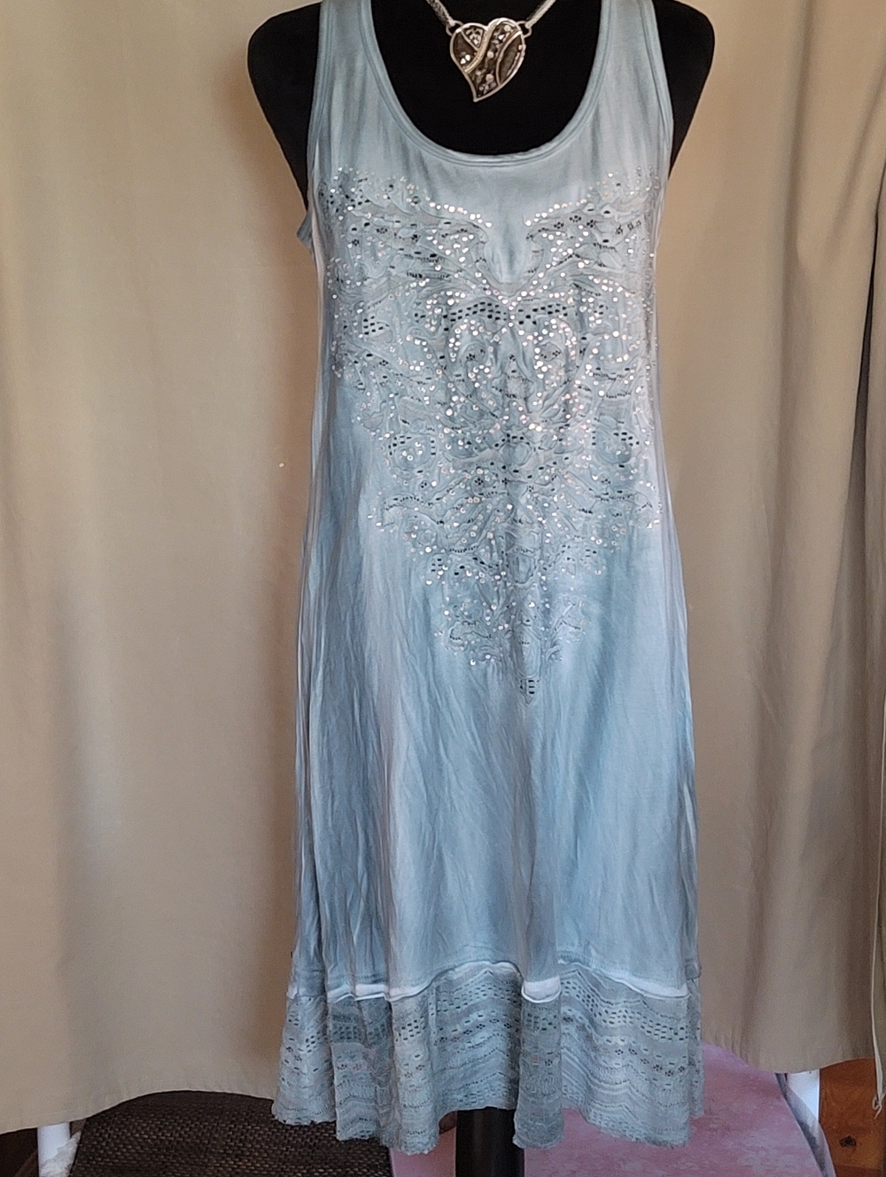 Light Blue Embellished Sleeveless Dress